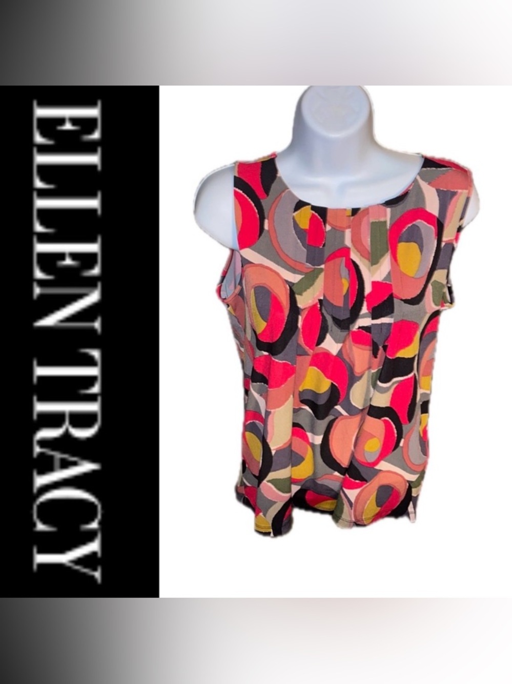 Ellen Tracy Abstract Multicolor Top 🩷🩶💛